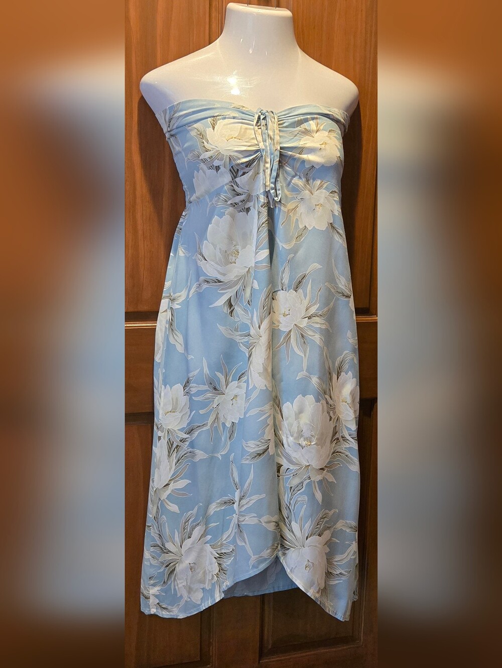 Strapless Light Blue Floral Tie-Front Sundress